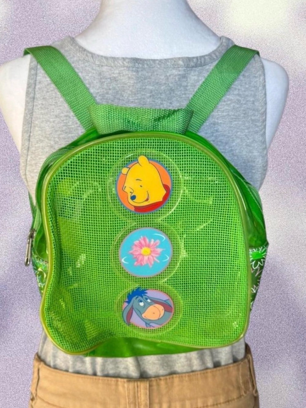 Disney Winnie Pooh Y2K Neon Green Jelly Mesh Mini Backpack Rare Vintage Kidcore